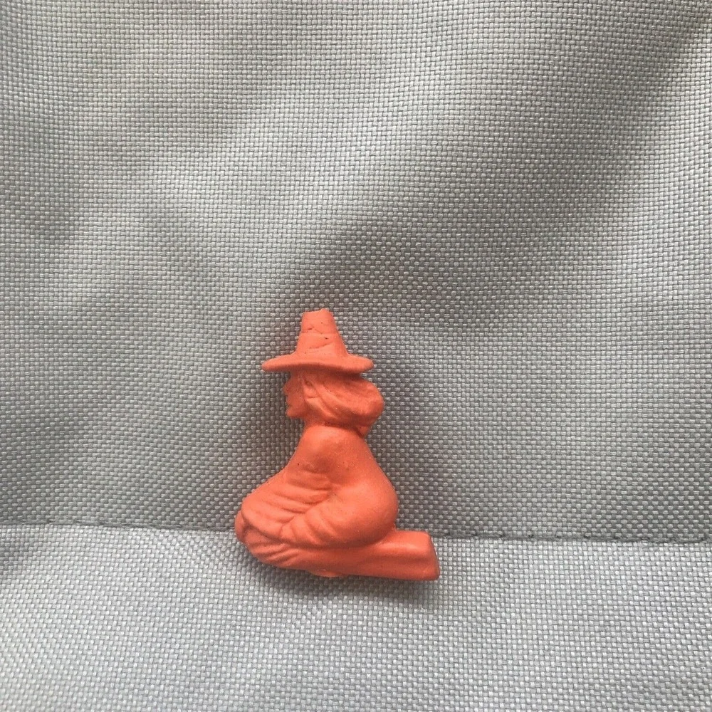 Vintage Witch on Broom Rubber Pencil Toppers 1987